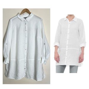 Tahari 100% Linen Tunic Blouse Longline Size 1X